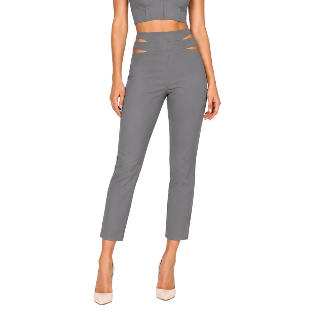 Camila‎ Coelho Pants Womens XS Gray Cecile Cut Out High Rise Slim Straight Ankle